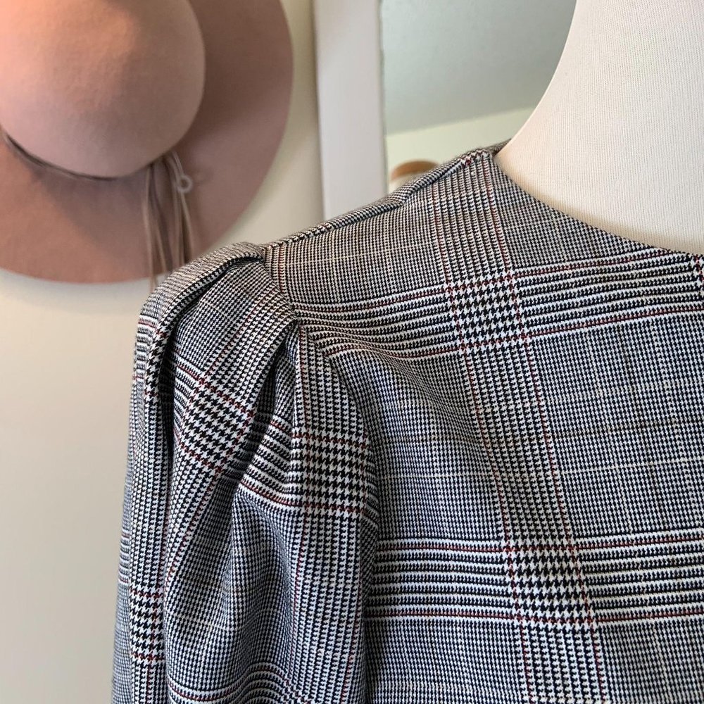 H&M Plaid Gingham Picnic Mini Dress Balloon Sleeve - Picture 4 of 10